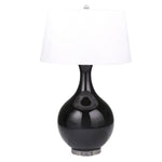 Benzara Glass Table Lamp with Pot Bellied Support and Round Base, Black