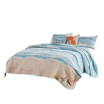 Benzara Maritsa Five Piece King Size Fabric Quilt Set with Coastal Prints, Blue
