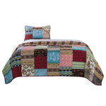 Benzara Stikine  2 Piece Twin Size Cotton Quilt Set with Patchwork Details, Multicolor