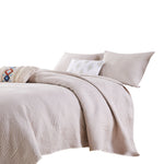 Benzara 3 Piece Microfiber Full Size Quilt Set with Geometric Print, Cream