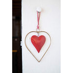 Kalalou NNV1074  Antique Brass and Red Heart Door Hanger