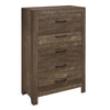 Benzara 5 Drawer Rustic Wooden Chest with Block Legs Support, Brown