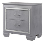 Benzara BM215374 Two Drawer Wooden Nightstand with Textured Details and Mirror Accents, Gray