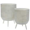 Benzara Metal Planter with Ribbed Design and Angled Tubular Legs, Set of 2, White