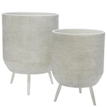 Benzara Metal Planter with Ribbed Design and Angled Tubular Legs, Set of 2, White