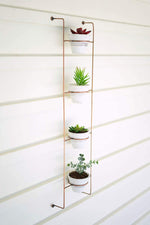 Kalalou H3987 Tall Copper Finish Wire Wall Rack with 4 Clay Pots