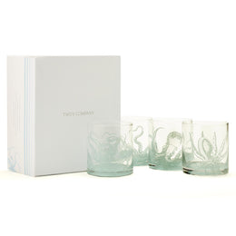 Two's Company 51522 Set of 4 Octopus Double Old Fashion Water Glass in Gift Box