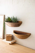 Kalalou NRAC1104 Set of Two Repurposed Dough Bowl Demi-Lune Wall Planters