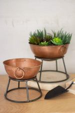 Kalalou CHYK1158 Round Copper Finish Bowl Planters with Metal Stands