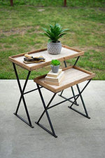 Kalalou CHW1195 Set of Two Wood and Metal Rectangle Tables