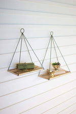 Kalalou CQ7538 Set Of Two Triangle Shelves With Recycled Wood