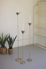 Kalalou CLL2375  Set of Three Antique Brass Palm Taper Candle Towers