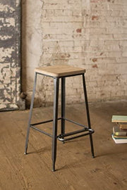 Kalalou CHW1009 Metal Bar Stool with Square Wooden Seat