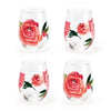 Two's Company 52620 Set of 4 Hand-Painted Roses Stemless Wine Glass