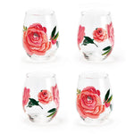 Two's Company 52620 Set of 4 Hand-Painted Roses Stemless Wine Glass