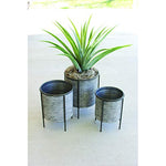 Kalalou CHW1107 Set of Three Galvanized Metal Planters with Iron Bases