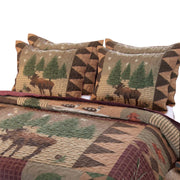 Benzara Isar Fabric 3 Piece King Quilt Set with Animal and Tree Pattern,Green and Brown