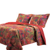 Benzara Tisa 3 Piece Reversible Queen Quilt Set with Floral and Fruit Pattern,Multicolor