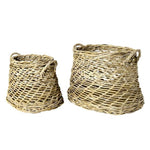 Benzara Rattan Open Woven Basket with Curved Handles, Set of 2, Brown