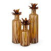 Imax Worldwide Home Wells Art Glass Bottles with Flower Stopper - Set of 3