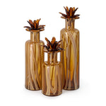 Imax Worldwide Home Wells Art Glass Bottles with Flower Stopper - Set of 3