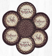 Festive printed round trivet set 10x10 inches in basket