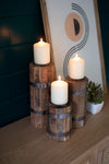 Kalalou NMCC Set Of Three Recycled Wood And Metal Candle Towers