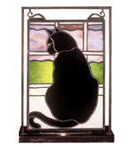 Meyda Lighting 56834 9.5"W X 10.5"H Cat in Window Lighted Mini Tabletop Window Panel
