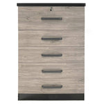 Better Home Products 5970-XIA-BLK-OAK Xia 5 Drawer Chest Of Drawers In Black Silver & Gray Oak