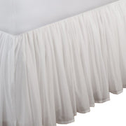 Benzara Liard Fabric King Size Bed Skirt with Ruffle Stitching and Split Corners, White