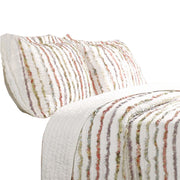 Benzara Drin Fabric Standard Sham with Frayed Stripes and Ruffle Pattern, Off White