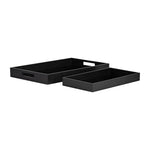Sagebrook Home 15710 Wood/Glass, Set of 2 14/18" Reactangular Trays, Black