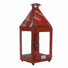 Benzara BM209852 Gatehouse Shape Reclaimed Metal Frame Lantern with Typography, Red