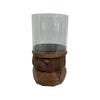 Sagebrook Home 18198-01 Wood, 8" Stacked Hexagon Pillar Hurricane, Brown