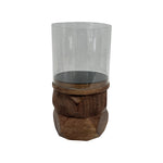 Sagebrook Home 18198-01 Wood, 8" Stacked Hexagon Pillar Hurricane, Brown