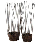 Benzara Willow Woven Basket with Long Strands Around Edges, Set of 2, Brown