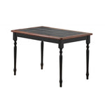 Benzara Rectangular Ceramic Tile Top Dining Table with Turned Legs, Black and Brown