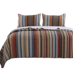 Benzara Phoenix Fabric 3 Piece Queen Size Quilt Set with Striped Prints, Multicolor