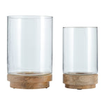 Sagebrook Home 17744 Set of 2, 9/11" Hurricane Candle Holder On Wood Base, N