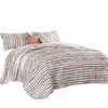 Benzara Five Piece King Size Cotton Quilt Set with Sewn Floral Ruffles, Multicolor