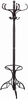 Benzara Wooden Coat Rack with Umbrella Holder and Turned Pedestal Stand, Brown