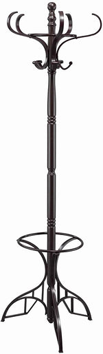 Benzara Wooden Coat Rack with Umbrella Holder and Turned Pedestal Stand, Brown