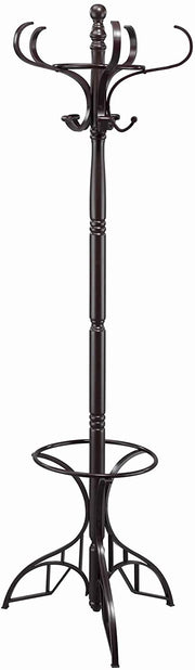 Benzara Wooden Coat Rack with Umbrella Holder and Turned Pedestal Stand, Brown