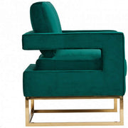 Benzara Velvet Fabric Upholstered Accent Chair with Box Cushion Seat,Gold and Green