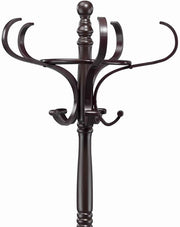 Benzara Wooden Coat Rack with Umbrella Holder and Turned Pedestal Stand, Brown