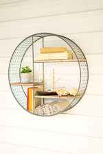Kalalou CQ7541 Round Wire Mesh And Recycled Wood Shelving Unit