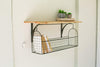 Kalalou CQ7447 Recycled Wood And Metal Sheld With Hanging Wire Basket