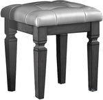 Benzara Wooden Vanity Stool with Leatherette Button Tufted Seat, Gray