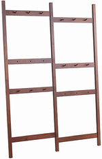 Benzara Center Partitioned Wooden Garment Rack with Peg Hooks, Dark Brown