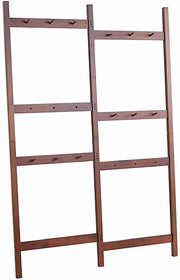Benzara Center Partitioned Wooden Garment Rack with Peg Hooks, Dark Brown